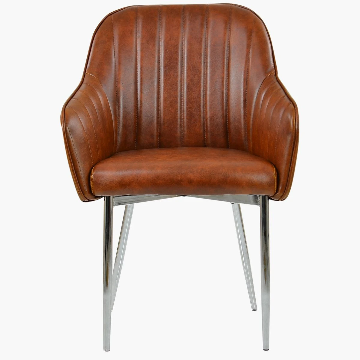 Lule Carver Vintage Brown Leather Dining Chair With Chrome Legs And Armrests - Image 2