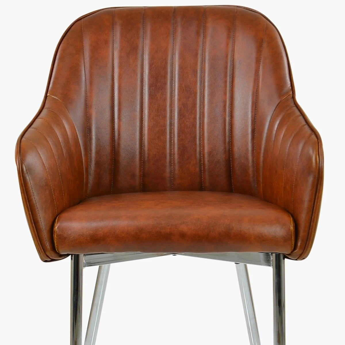 Lule Carver Vintage Brown Leather Dining Chair With Chrome Legs And Armrests - Image 3
