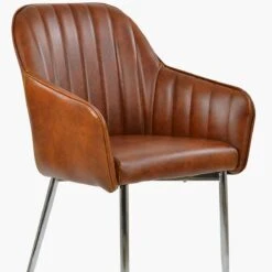 Lule Carver Vintage Brown Leather Dining Chair With Chrome Legs And Armrests -Furniture Specialty Store lule vintage brown chrome legs 5