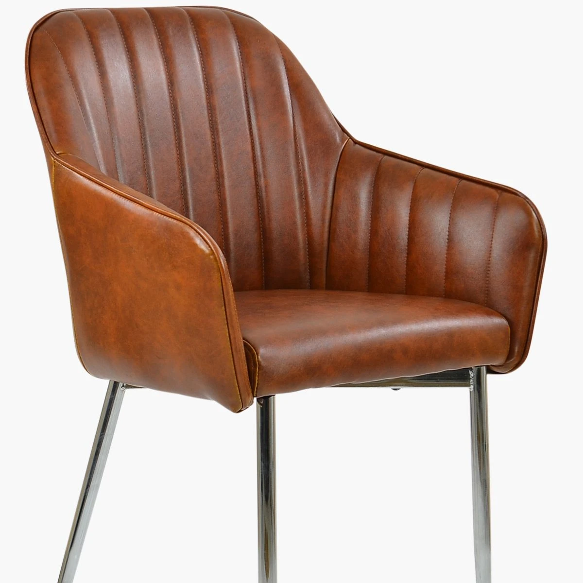 Lule Carver Vintage Brown Leather Dining Chair With Chrome Legs And Armrests - Image 4