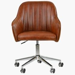 Lule Vintage Brown Leather Swivel Office Chair Chrome Base -Furniture Specialty Store lule vintage brown chrome office 3