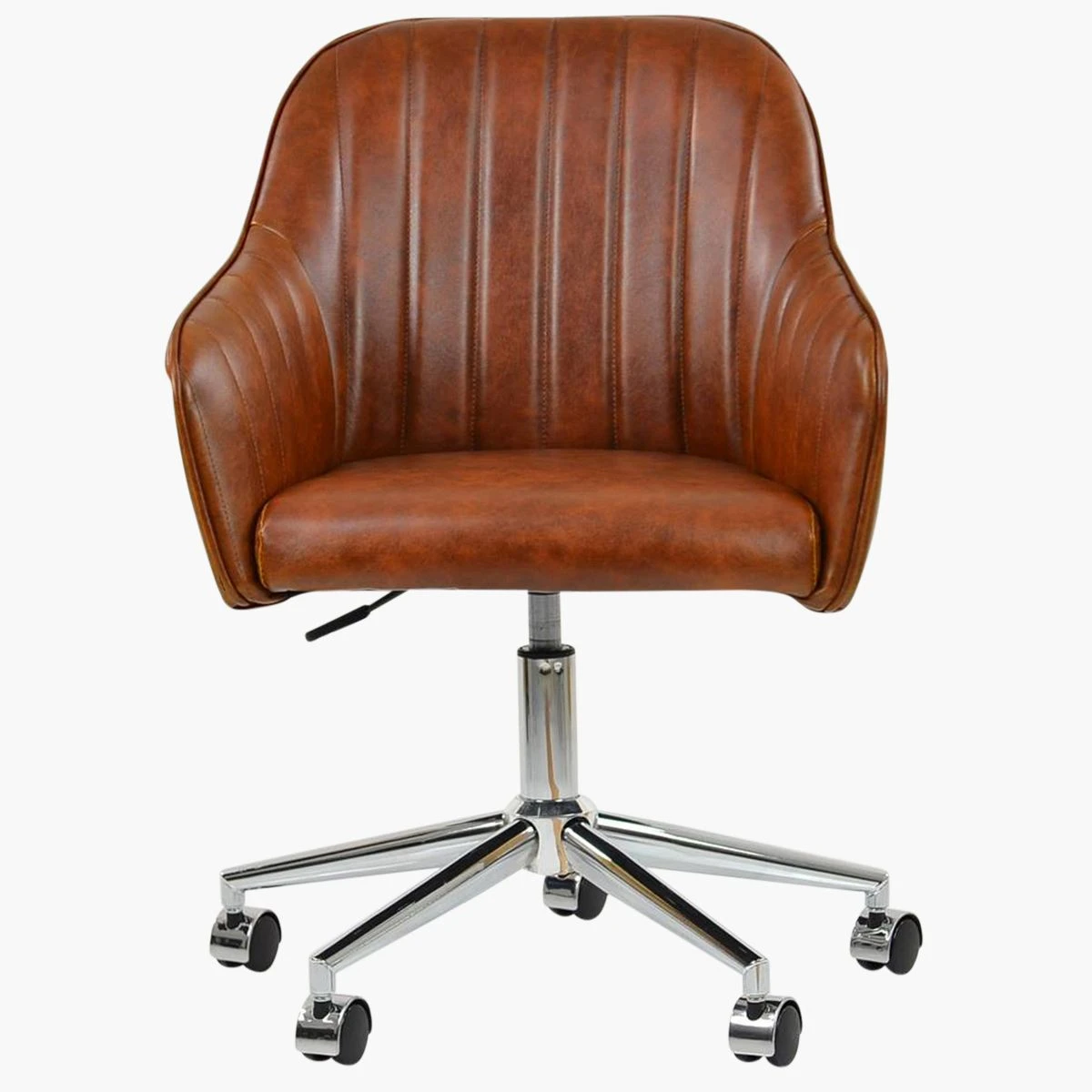 Lule Vintage Brown Leather Swivel Office Chair Chrome Base - Image 2