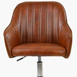 Lule Vintage Brown Leather Swivel Office Chair Chrome Base -Furniture Specialty Store lule vintage brown chrome office 4