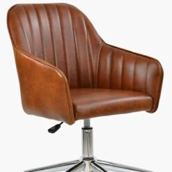 Lule Vintage Brown Leather Swivel Office Chair Chrome Base -Furniture Specialty Store lule vintage brown chrome office 5