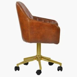 Lule Vintage Brown Leather Swivel Office Chair Gold Legs 9 Lule Vintage Brown Leather Swivel Office Chair Gold Legs -Furniture Specialty Store lule vintage brown gold leg office 1