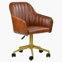 Lule Vintage Brown Leather Swivel Office Chair Gold Legs 8 Lule Vintage Brown Leather Swivel Office Chair Gold Legs -Furniture Specialty Store lule vintage brown gold leg office 2