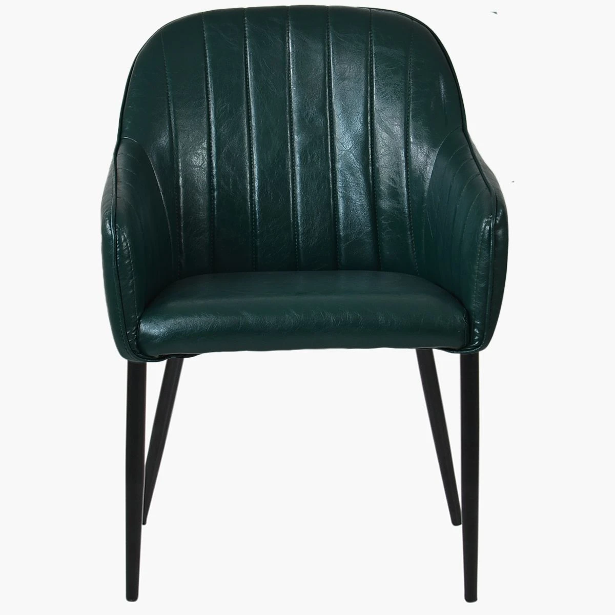 Lule Carver Green Leather Dining Chair With Black Leg - Image 2