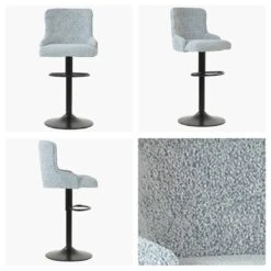 Lynx Grey Boucle Black Base Bar Stool