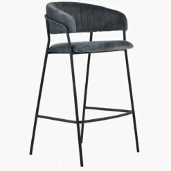 Mando Dark Grey Velvet Black Leg Bar Stool -Furniture Specialty Store mando dark grey velvet 2
