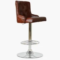 Maxwell Vintage Brown Faux Leather Chrome Base Breakfast Stool -Furniture Specialty Store maxwell vintage brown 3