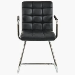 Miami Black Leather Office Chair Without Wheels