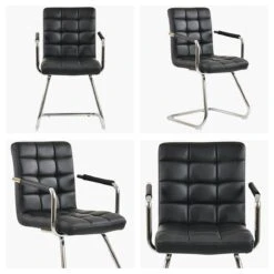 Miami Black Leather Office Chair Without Wheels -Furniture Specialty Store miami black white