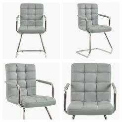 Miami Grey Faux Leather Office Chair Without Wheels -Furniture Specialty Store miami grey white