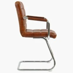 Miami Vintage Brown Leather Office Chair Without Wheels