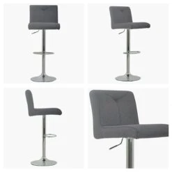 Monaco Grey Fabric Chrome Base Kitchen Stool -Furniture Specialty Store monaco charcoal gas lift white