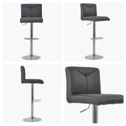 Monaco Dark Grey Faux Leather Chrome Base Bar Stool
