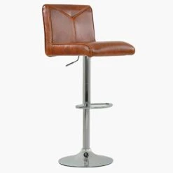 Monaco Vintage Brown Leather Chrome Base Bar Stool -Furniture Specialty Store monaco gas lift vintae brown 1