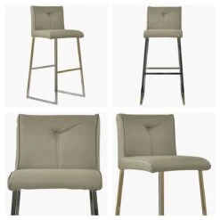 Senosa Taupe Faux Leather Chrome Leg Barstool