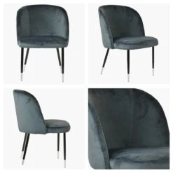 Montadale Dark Grey Velvet Dining Chair With Black / Silver Legs