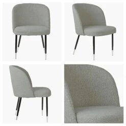 Montadale Cream Boucle Dining Chair With Black / Silver Legs
