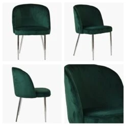 Montadale Green Velvet Modern Dining Chair With Chrome Legs