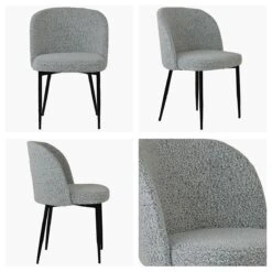 Montadale Grey Boucle Modern Dining Chair Black Legs