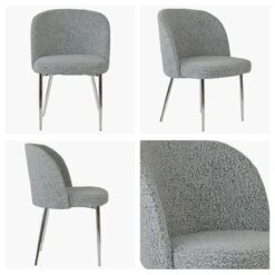 Montadale Grey Boucle Modern Dining Chair With Chrome Legs -Furniture Specialty Store montdale grey boucle chrome 4