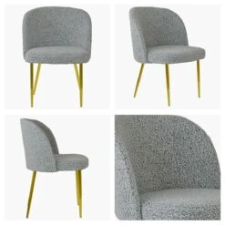 Montadale Grey Boucle Dining Chair With Gold Legs