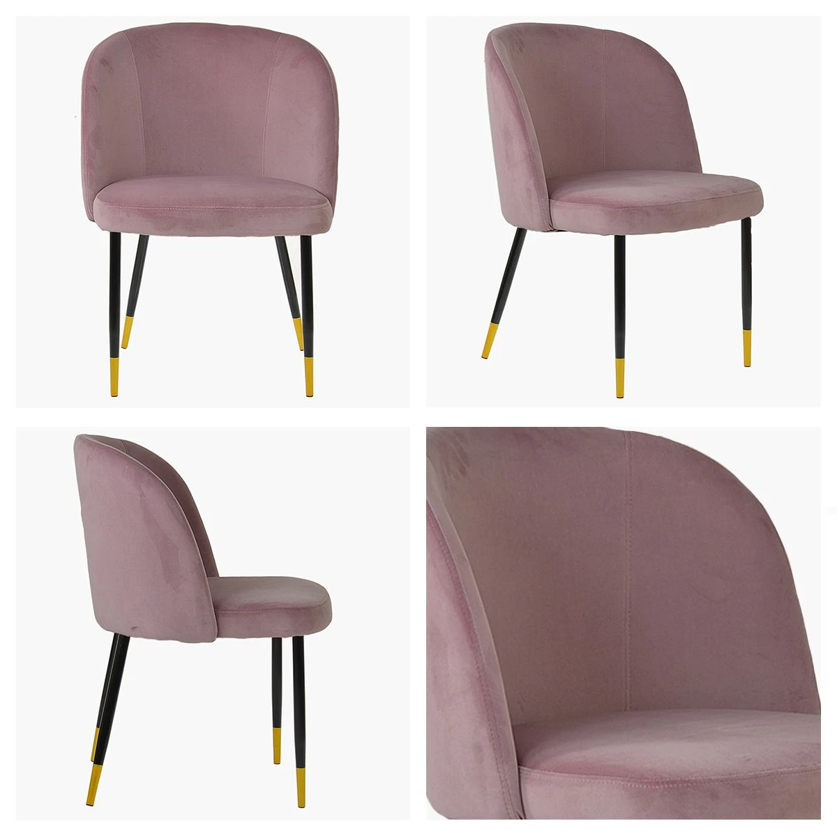 Montadale Pink Velvet Dining Chair With Black / Gold Legs 3 Montadale Pink Velvet Dining Chair With Black / Gold Legs