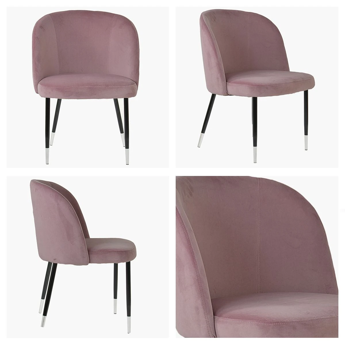Montadale Pink Velvet Dining Chair With Black / Silver Legs 3 Montadale Pink Velvet Dining Chair With Black / Silver Legs