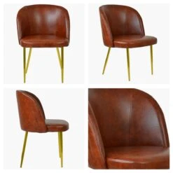 Montadale Vintage Brown Leather Dining Chair With Gold Legs