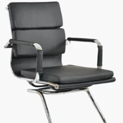Montreal Black Faux Leather Office Chair Without Wheels -Furniture Specialty Store montreal black 4