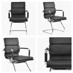 Montreal Black Faux Leather Office Chair Without Wheels -Furniture Specialty Store montreal black white