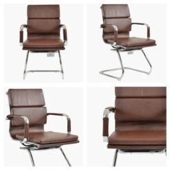 Montreal Vintage Brown Leather Office Chair Without Wheels -Furniture Specialty Store montreal vintage brown white