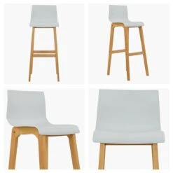 Nord White Plastic Wood Leg Kitchen Stool -Furniture Specialty Store nord white white