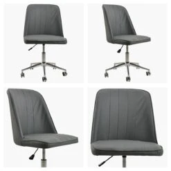 Oblek Dark Grey Leather Swivel Home Office Chair -Furniture Specialty Store oblek dark grey white