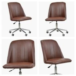 Oblek Vintage Brown Faux Leather Swivel Home Office Chair -Furniture Specialty Store oblek vintage brown white