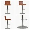 Olivia Vintage Brown Faux Leather Brushed Steel Swivel Bar Stool -Furniture Specialty Store olivia brown 4