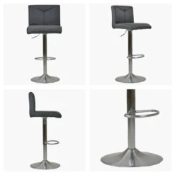 Olivia Dark Grey Faux Leather Brushed Steel Swivel Bar Stool