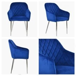 Opus Carver Blue Velvet Dining Chair With Chrome Leg