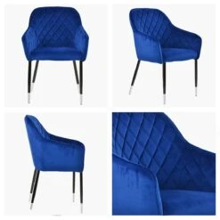 Opus Carver Blue Velvet Dining Chair With Black / Silver Leg And Arms