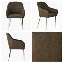 Opus Carver Antique Brown Leather Dining Chair With Chrome Leg