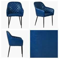 Opus Carver Blue Leather Dining Chair With Black Leg