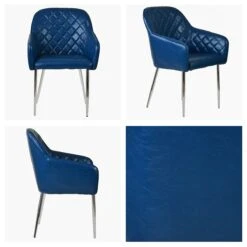 Opus Carver Blue Leather Dining Chair With Chrome Leg