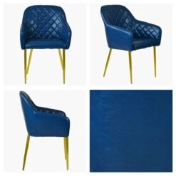 Opus Carver Blue Leather Dining Chair With Gold Leg