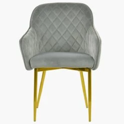 Opus Carver Grey Velvet Dining Chair With Gold Legs And Armrests -Furniture Specialty Store opus carver light grey velvet gold leg 4