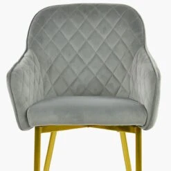 Opus Carver Grey Velvet Dining Chair With Gold Legs And Armrests -Furniture Specialty Store opus carver light grey velvet gold leg 5