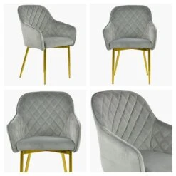 Opus Carver Grey Velvet Dining Chair With Gold Legs And Armrests -Furniture Specialty Store opus carver light grey velvet gold leg white
