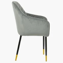 Opus Carver Grey Velvet Dining Chair With Black Gold Legs And Armrests -Furniture Specialty Store opus carver light grey velvet gold tip leg 4