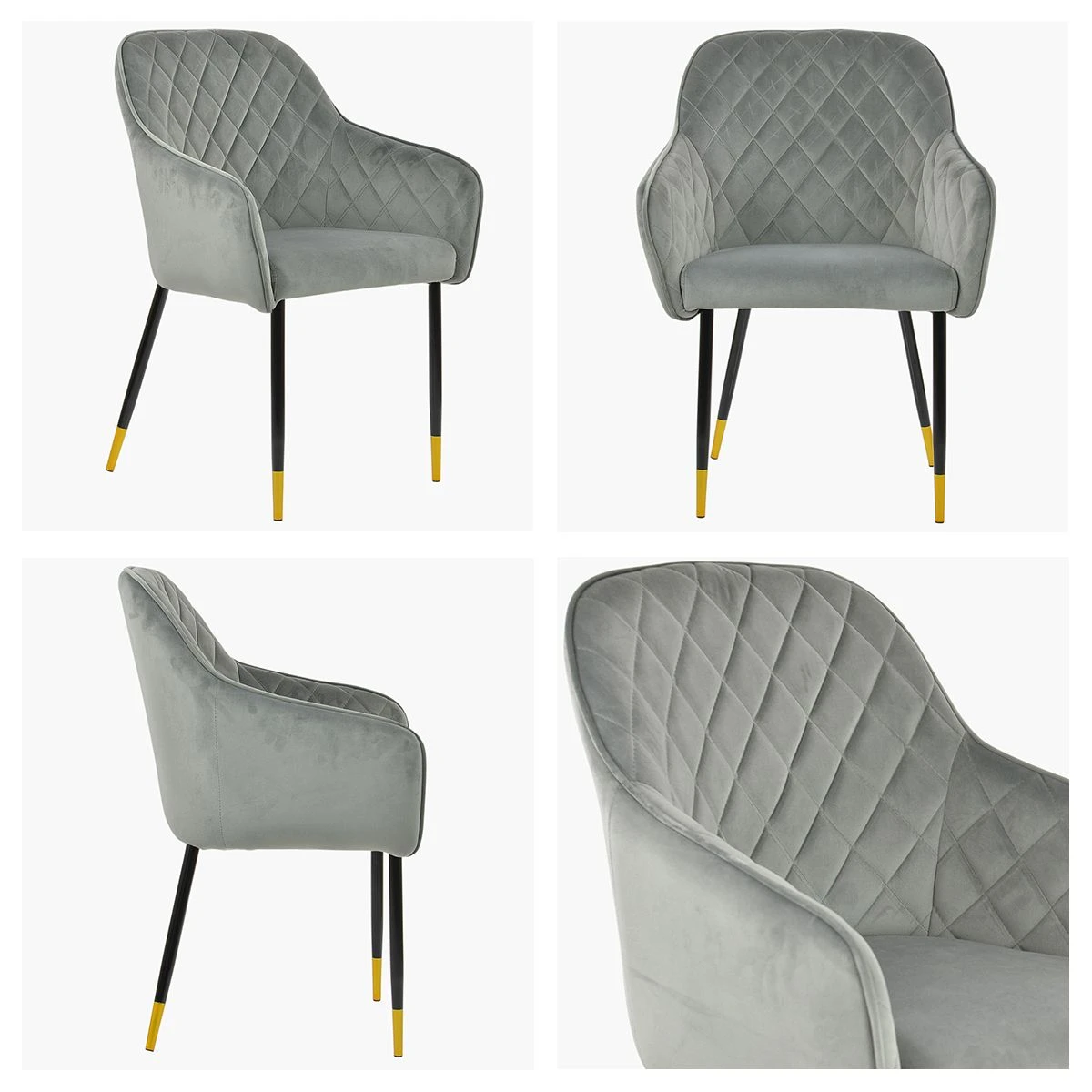 Opus Carver Grey Velvet Dining Chair With Black Gold Legs And Armrests - Image 5